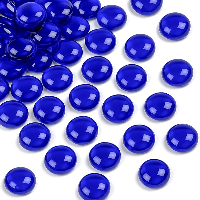 FUTUREPLUSX 1LB Blue Flat Glass Marbles, Premium Dark Blue Aquarium Rocks Fish Tank Gravel Stones Bulk Pebbles Decorative Beads for DIY Crafts Vase Fillers Table Scatter Decor