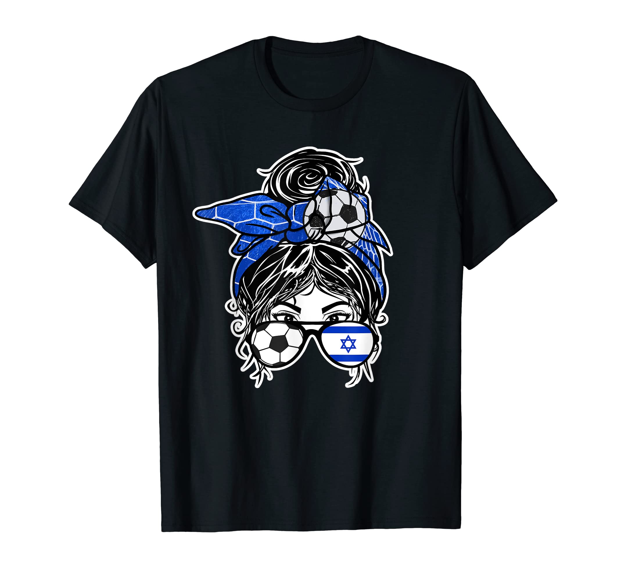 Messy Bun Hair Israeli Soccer T-Shirt - Fun Novelty Design Men Women