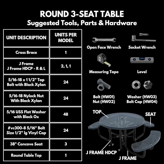 Heavy-Duty Portable Outdoor Picnic Table with Umbrella Hole, Punched Steel Patio Dining Furniture Made in America (46" Round Top, Tan)
