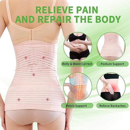 2 in 1 Postpartum Belly Band Wrap Pink, C-Section Support Belt Medium, Post Partum Support Recovery Waist/Pelvis Belt, Hysterectomy Belly Band Binder Girdle Stomach