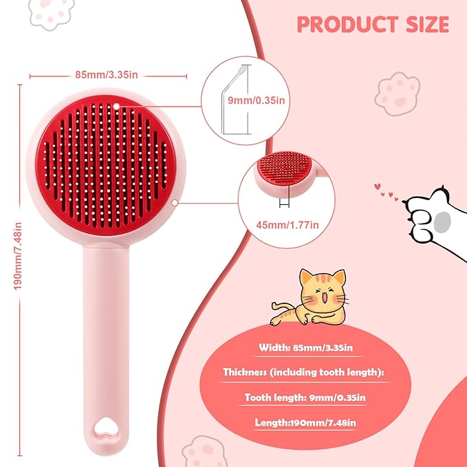 New cat brush&dog brush,pet hair brush with Self Cleaning Button Easy to remove loose undercoat，Needle-tip massage beads, no harm to the skin,Lovely Heart Series(Green)