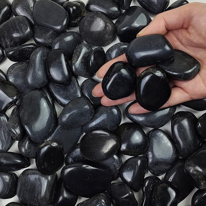 40 lbs Black River Rocks for Landscaping,1-2 Inch Decorative Black Stones Pebbles for Plants, Vase Fillers, Fish Tank and Garden Rocks