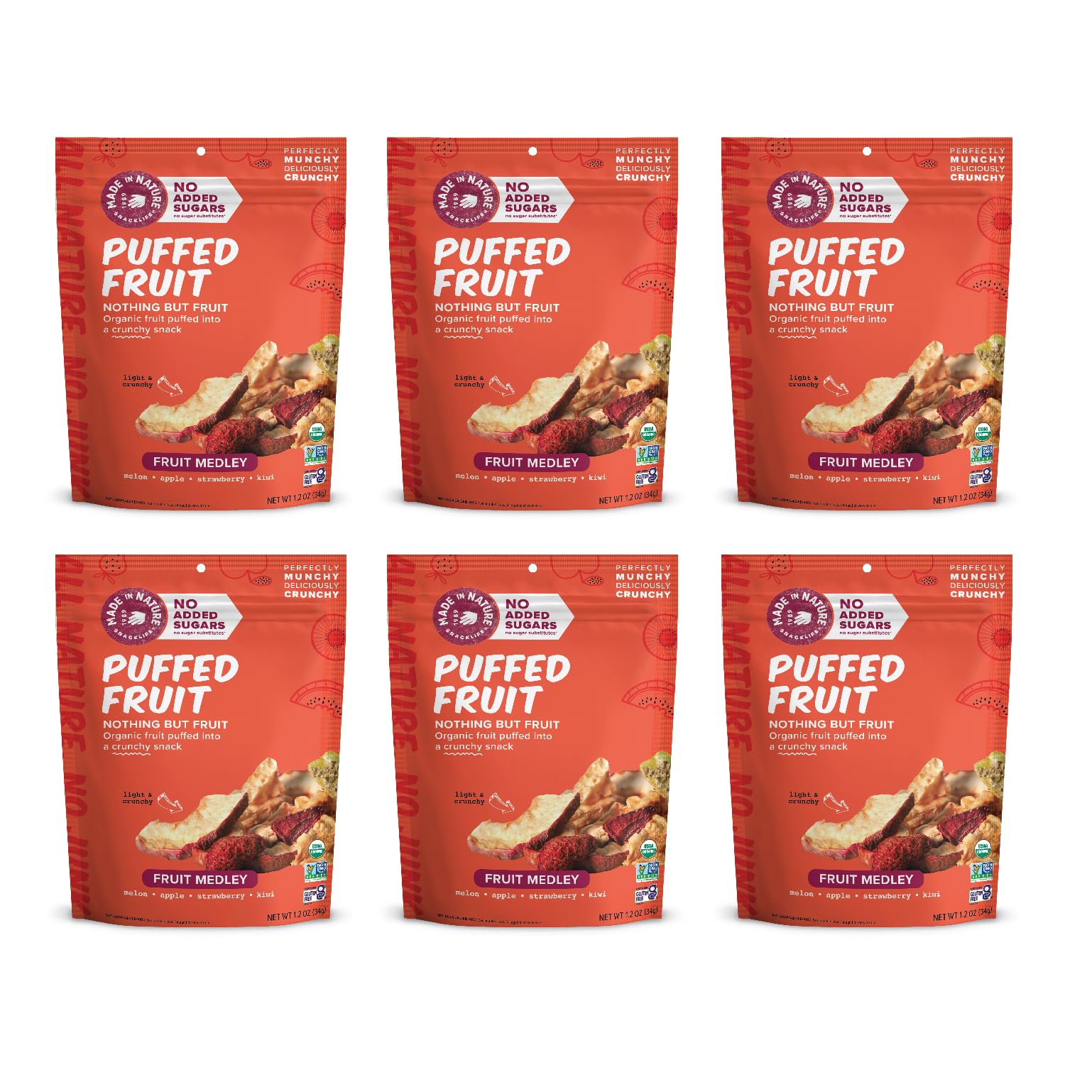 Made In Nature - Organic Puffed Fruit Medley, 1.2 oz (Pack of 6) - Gluten-Free Snack