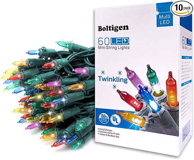 60 LED Multicolor Twinkling Christmas String Lights Plug in, 17 of 60 Lights Twinkle,Connect up to 45 Sets,UL Certified 22 Ft Mini Twinkle Christmas Tree Lights,Indoor Outdoor Use
