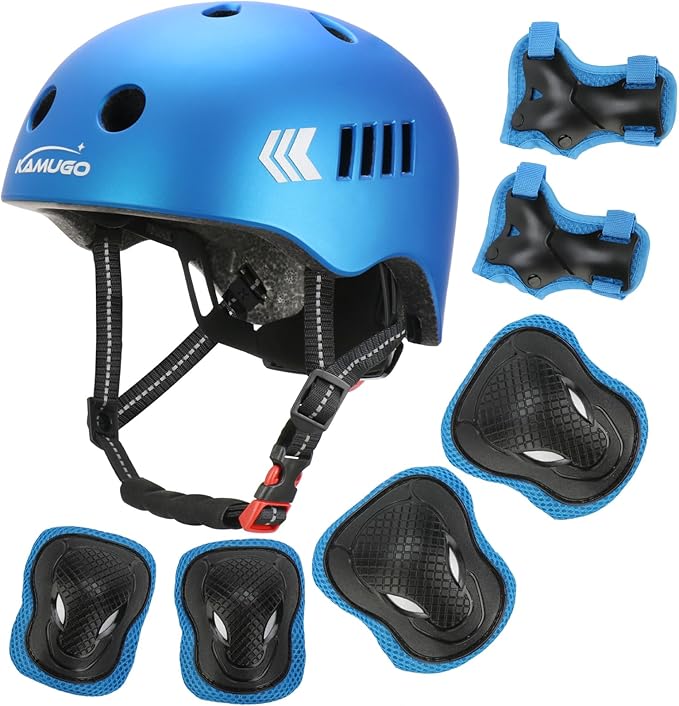 KAMUGO Kids Bike Helmet Set, Toddler Helmet for Ages 2-8 Boys Girls with Sports Protective Gear Set Knee Elbow Wrist Pads for Skateboard Cycling Scooter Rollerblading