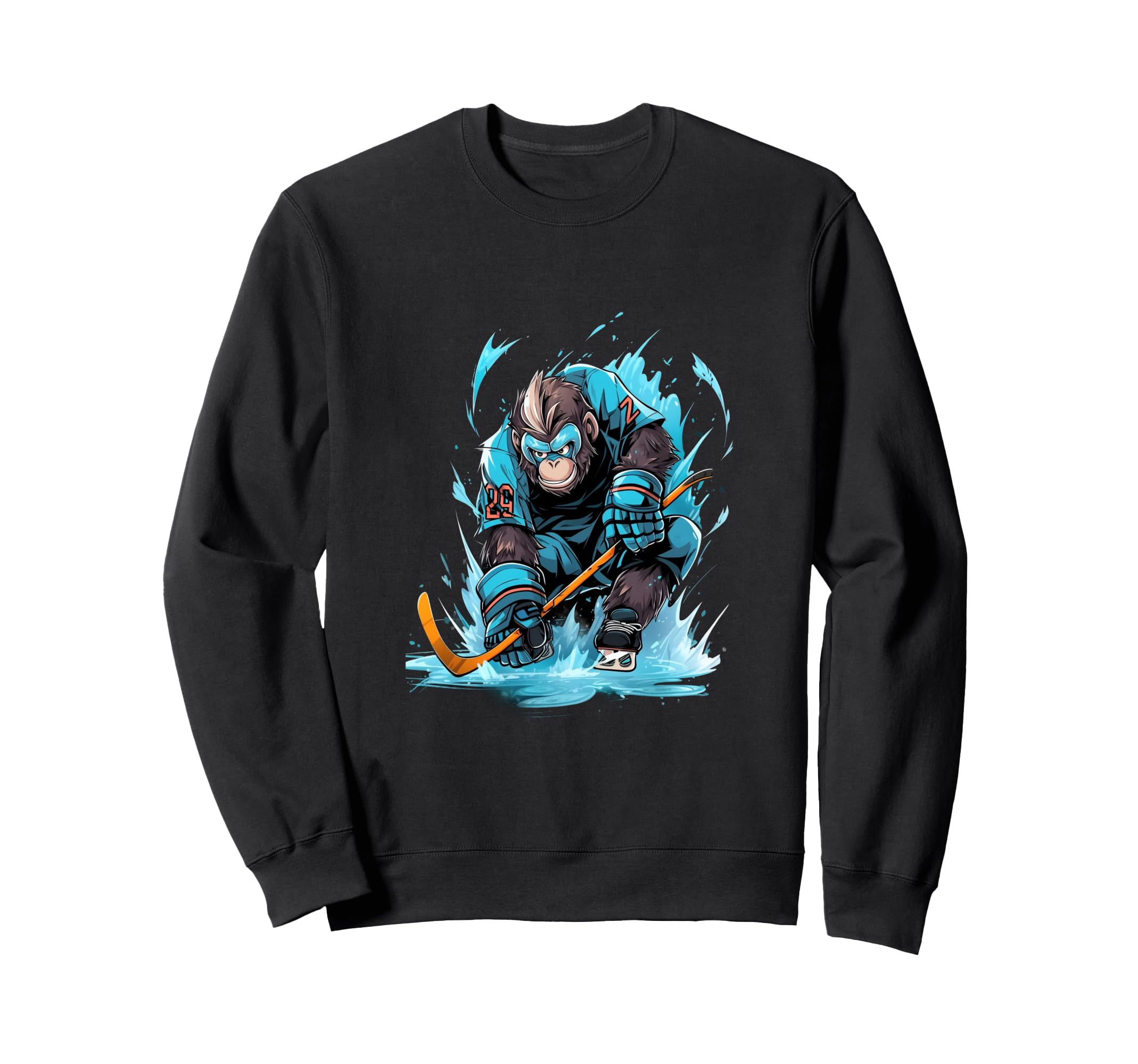 Monkey Ice Hockey Player Hockey Stick Sweatshirt - Custom Art Print Unisex
