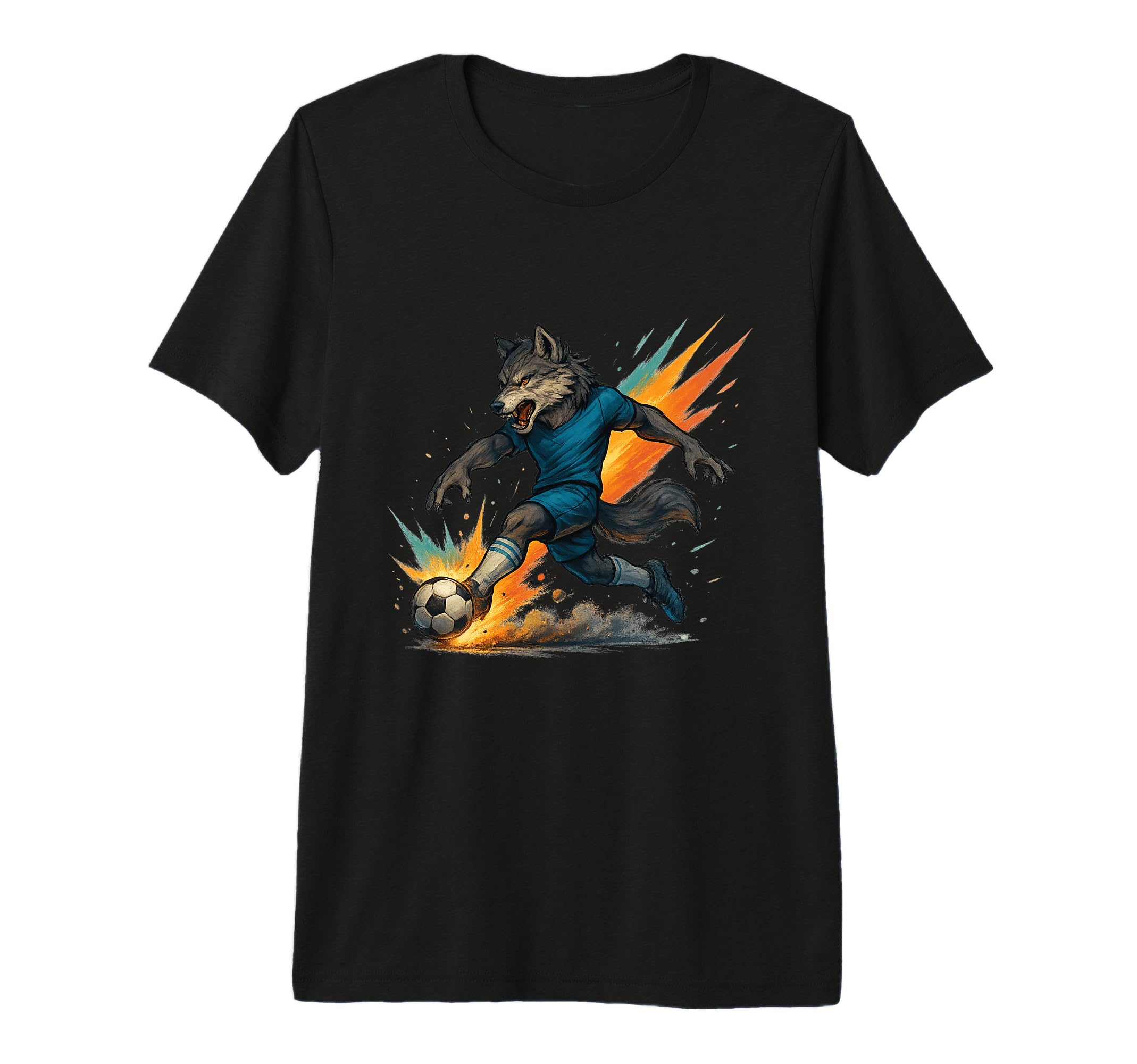 Fierce Soccer Wolf Power Kick Tri T-Shirt - Custom Art Print for Adults