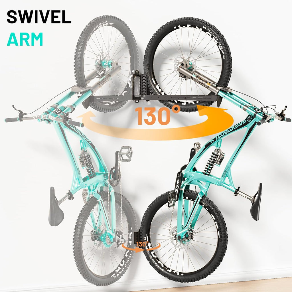 Swivel Bike Rack Wall Mount, Bike Hangers for Garage, Space-Saving Vertical Bike Holder, Holds up to 77 lbs, Bicycle Wall Hanger Storage, No Heavy Lifting Required Indoor Hanging Bike Rack-Black