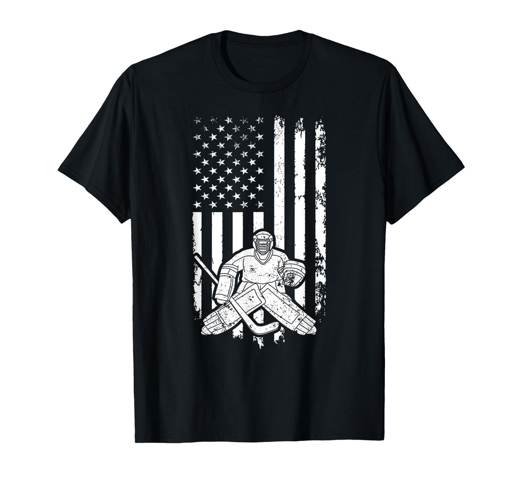 Ice Hockey Goalkeeper Us Flag Ice T-Shirt - Casual Everyday Wear Men Women