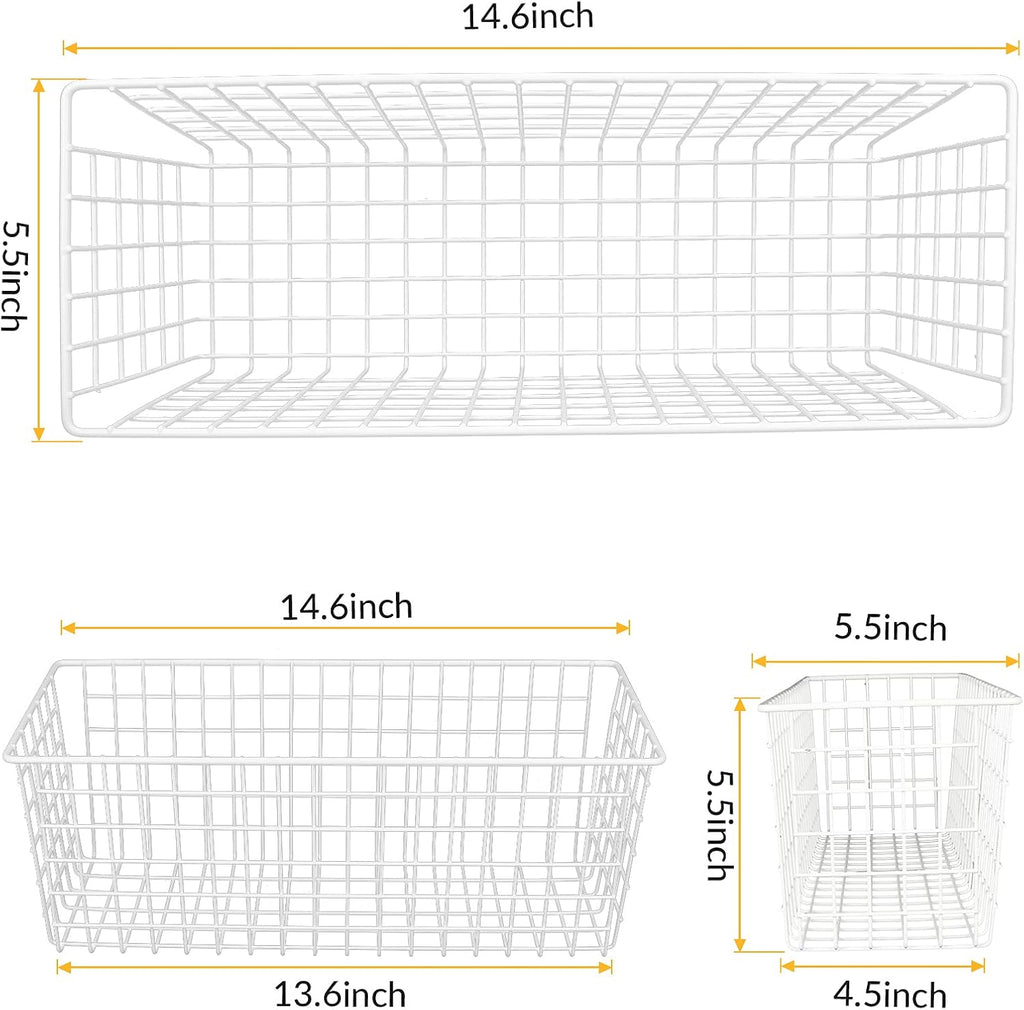 2 Sets Extra Large Hanging Wall Basket, White Metal Wire Baskets with Steel Hooks for Organizing, WallmountedFruit Vegetable Toy Snack Storage, Home Kitchen Bathroom Laundry Pantry Organizer