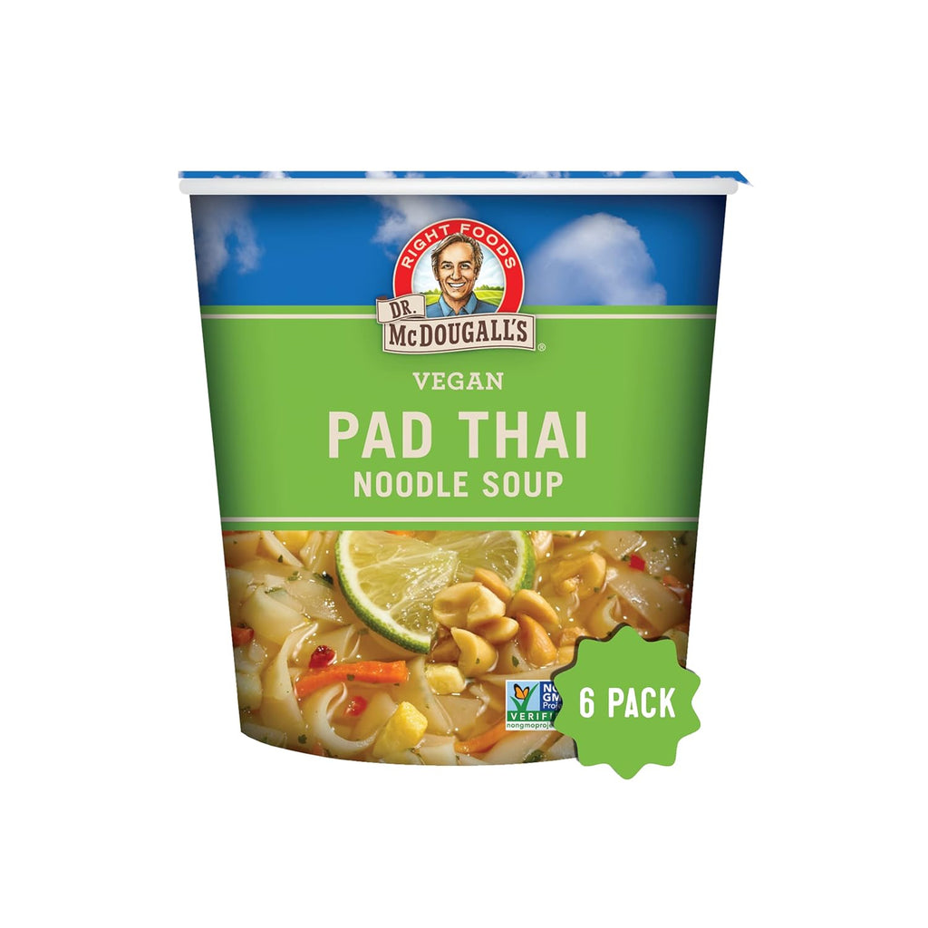Dr. McDougall's Plant-Based Pad Thai Noodle Soup Big Cup, Pack of 6, 2 Oz.