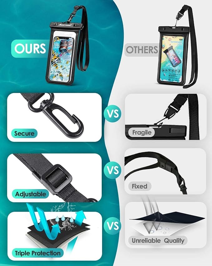 Hiearcool Waterproof Phone Pouch, Waterproof Phone Case, Waterproof Cellphone Pouch Under Water Beach Accessories for iPhone -Black&Orange -2Pack
