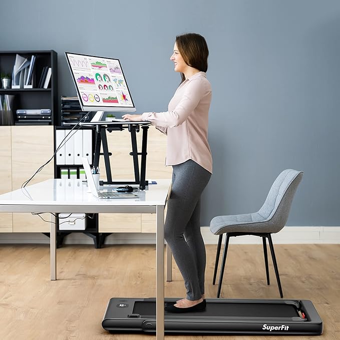 GYMAX Walking Pad, Dual LED Display 2 in 1 Under Desk Treadmill for Home with Remote & Smart App Control, 2.25HP Foldable Portable Treadmill Running Machine for Office Small Space