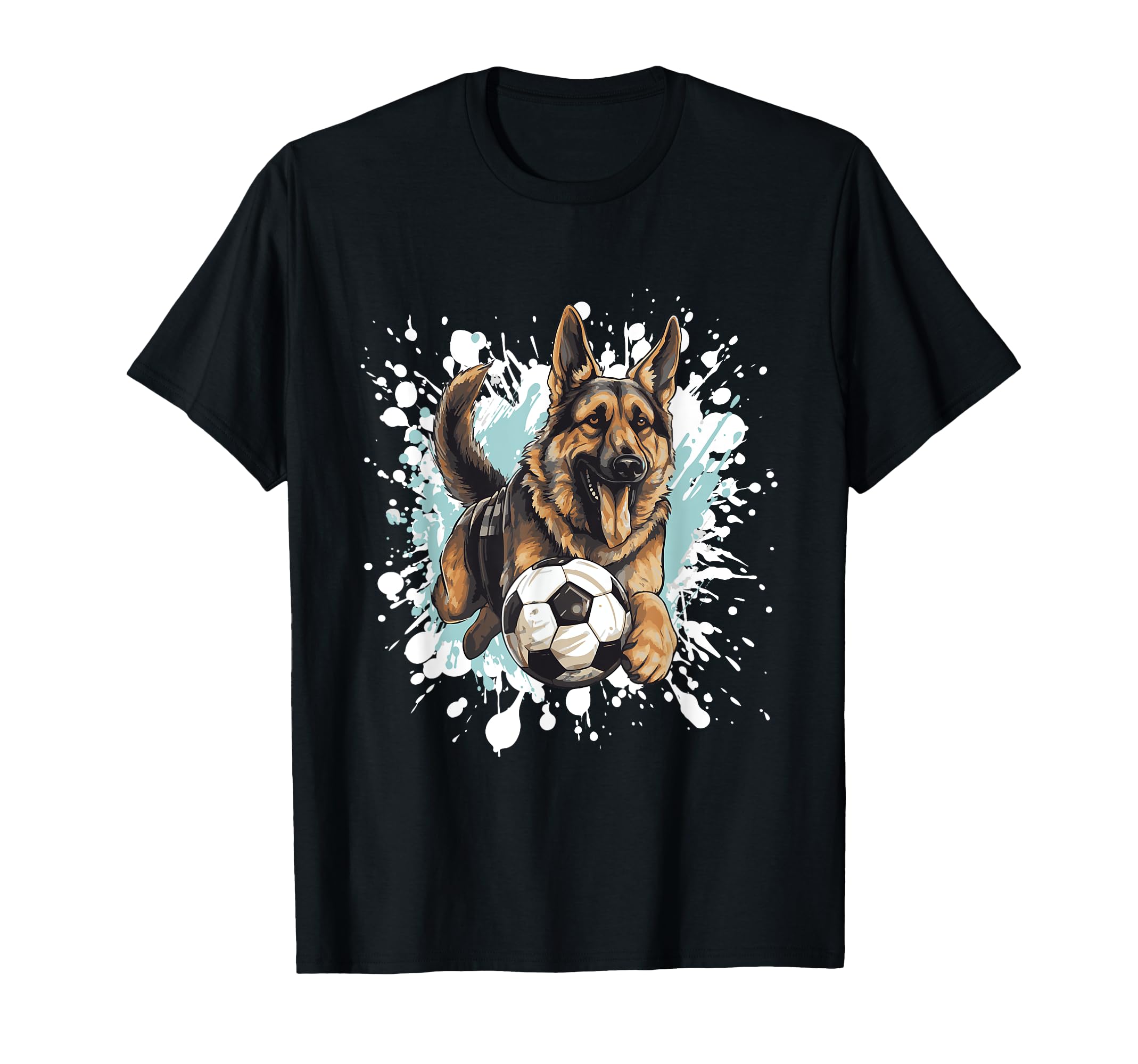 German Shepherd Dog Playing Soccer Funny T-Shirt - Graphic Print Men Women