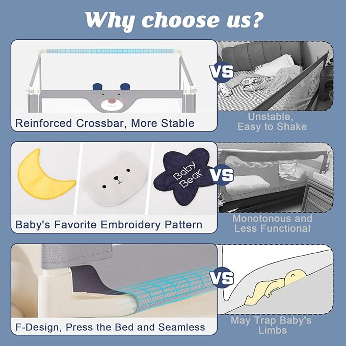 3-Piece Bed Rail for Toddlers with Headboard Rod, Adjustable Baby Bed Rail Guard, Twin/Full/Queen/King Size Bed (3, 74.8 * 74.8 * 39 Inch- Twin Size)