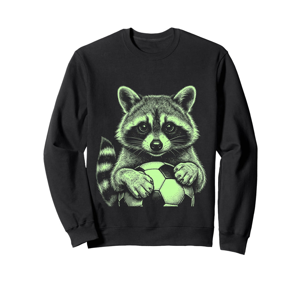 Soccer Fan Engraved Raccoon Sweatshirt - Minimalist Print for Adults