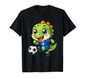 Kawaii Dinosaur Playing Soccer T-Shirt - Novelty Apparel for Adults