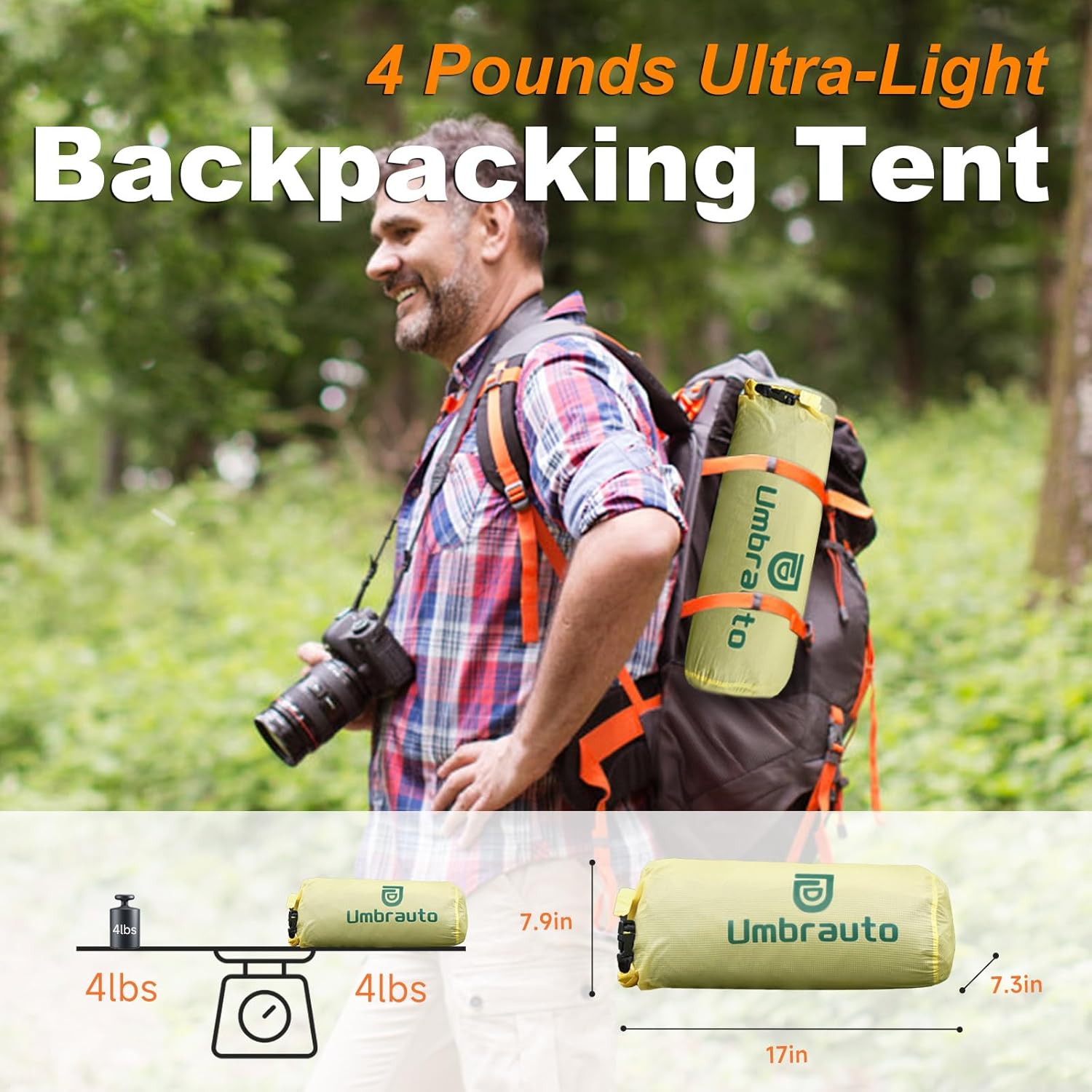 Umbrauto 4 Person Ultralight Camping Tent Waterproof 3-Season Dome Tent for Hiking, Backpacking & Outdoor Adventure