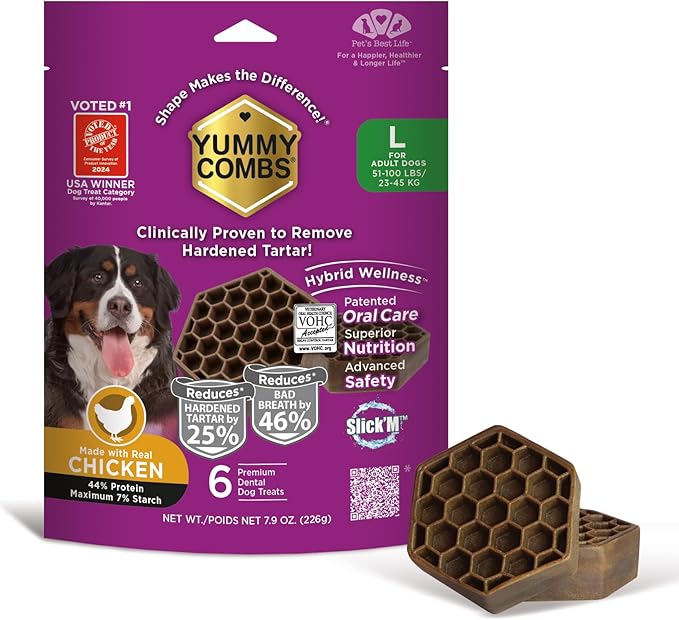 Dog Dental Treats – Vet VOHC Approved, Removes Tartar & Cleans Teeth – Yummy High Protein Chicken Treat for Large Dogs (Mini Pack, 6 Count)