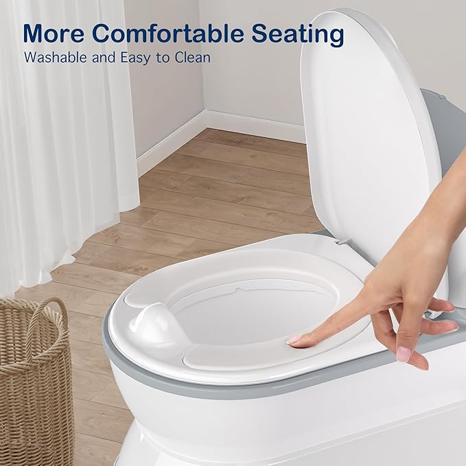 2-in-1 Toddler Potty Training Toilet - Larger Potty Chair & Detachable Training Seat for Boys & Girls Ages 1-3 with Flushing Sound, Wipes Storage, Toilet Paper Holder - Grey