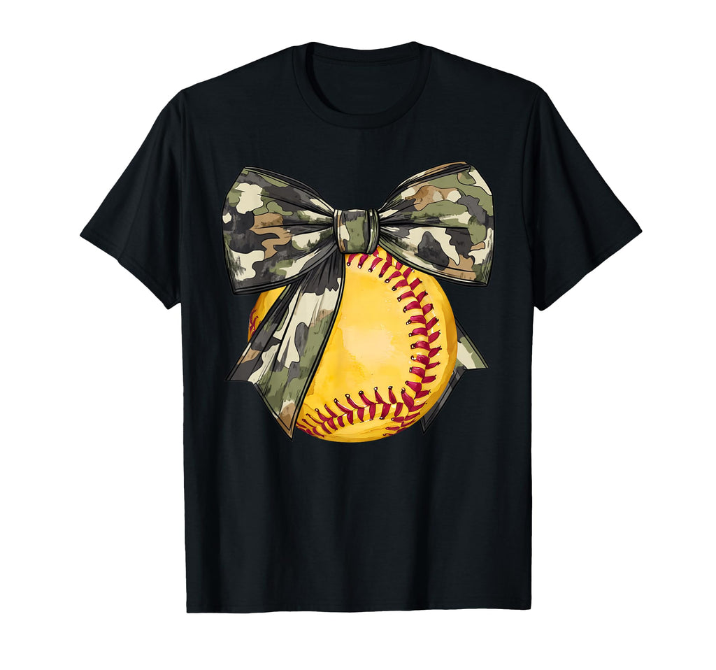 Camouflage Coquette Bow Softball T-Shirt - Casual Everyday Wear for Adults