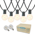 Novelty Lights 100 Feet G40 LED Patio String Lights with 67 Bulbs, Warm White, Weather Resistant and Shatterproof Replaceable Plastic Globe Bulbs, Black Wire