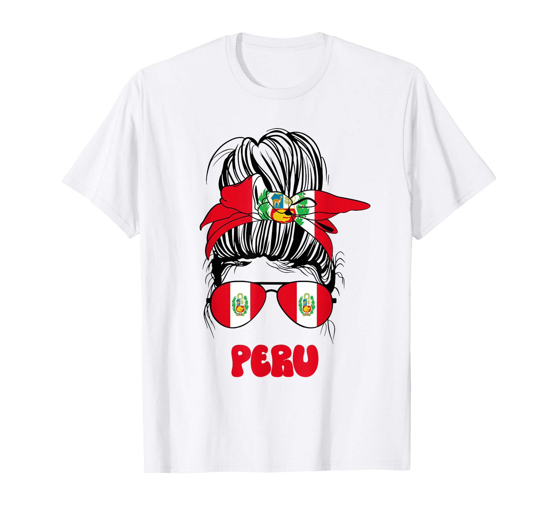 Peru Peruvian Messy Bun Peruvian Flag T-Shirt - Unique Graphic for Adults