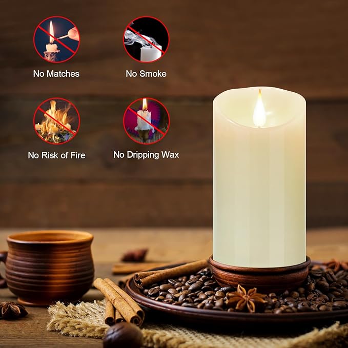 Tappovaly Flameless Flickering Battery Operated Candles 2pack Real Wax Pillar LED Candles with 10-Key Remote Control and 24 Hours Timer for Wedding, Party, Home Decoration (Ivory)