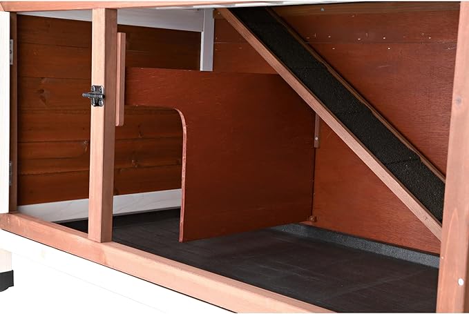 TRIXIE natura Outdoor Double Rabbit Hutch - Indoor Small Animal House, Bunny Cage with Two Sleeping & Play Areas - Includes a Non-Slip Ramp Hinged Roof & Two Pull-Out Trays - in Auburn