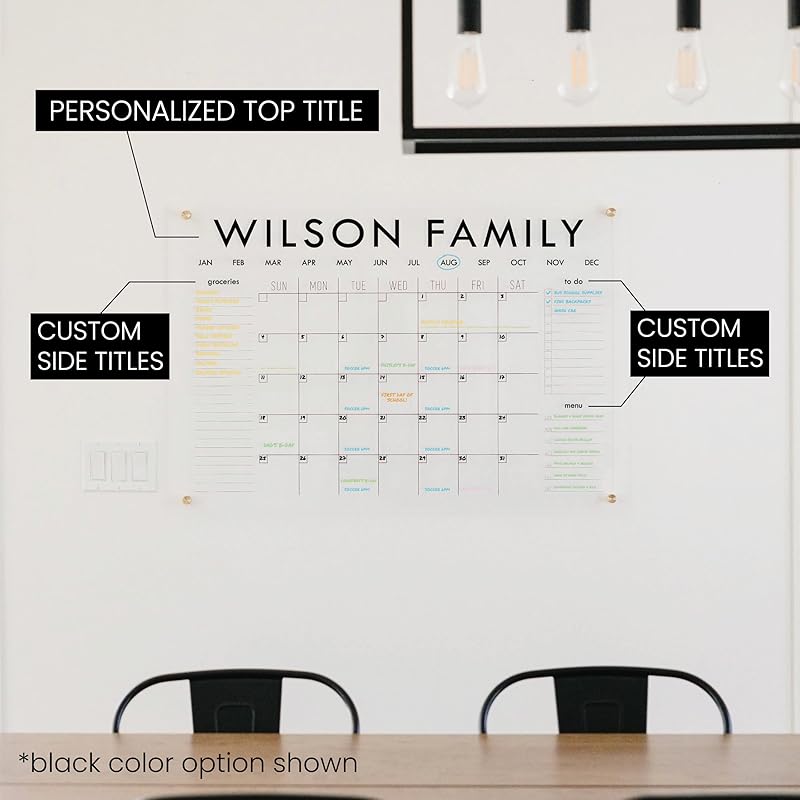 Personalized Clear Acrylic Calendar for Wall, Calendar Whiteboard for Wall, Dry Erase Wall Calendar, Wall Calendar Organizer System for Home (Block, White, 23"W x18.5"H)