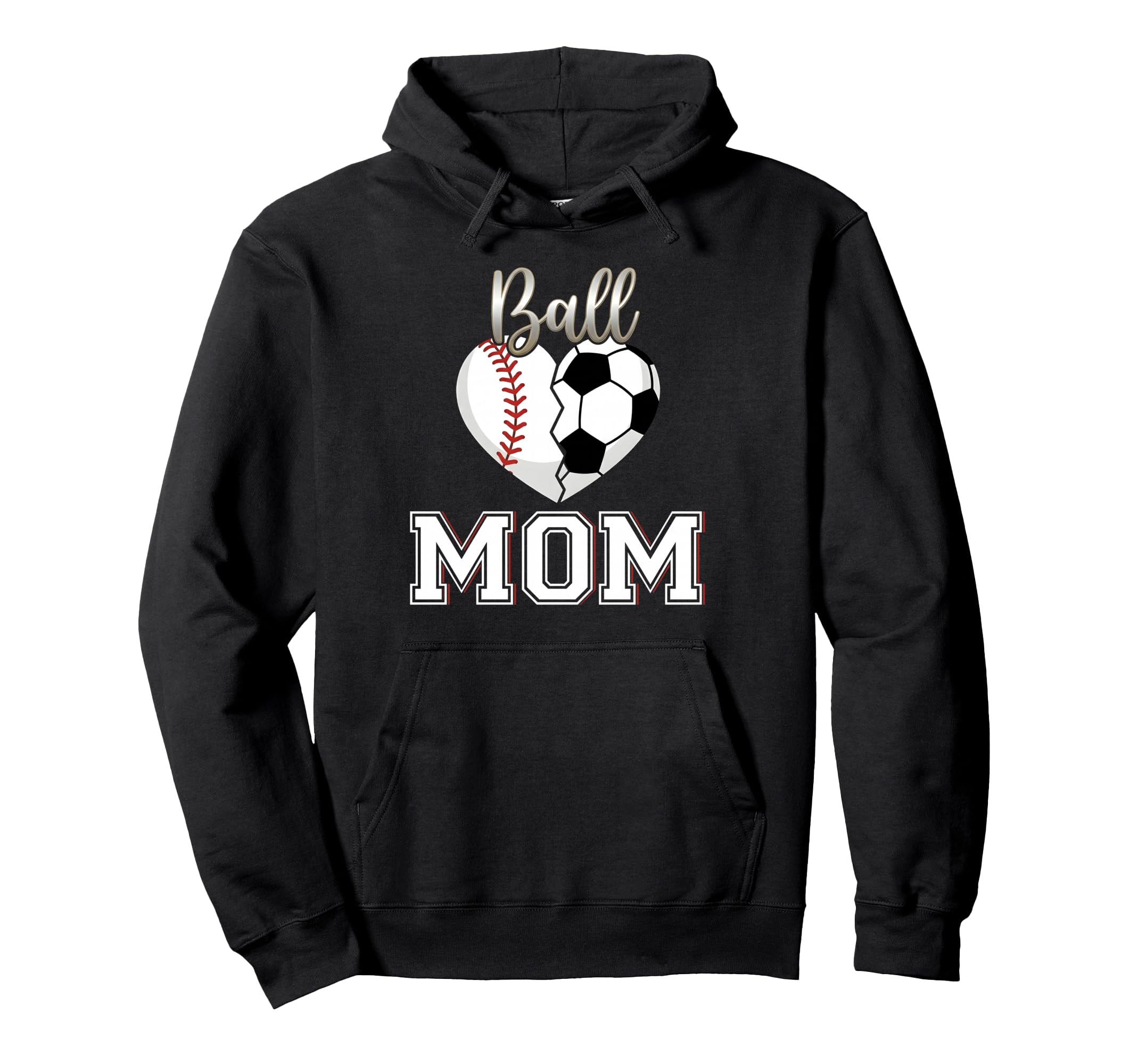 Ball Mom Baseball Soccer Heart Mothers Hoodie - Minimalist Print Men Women