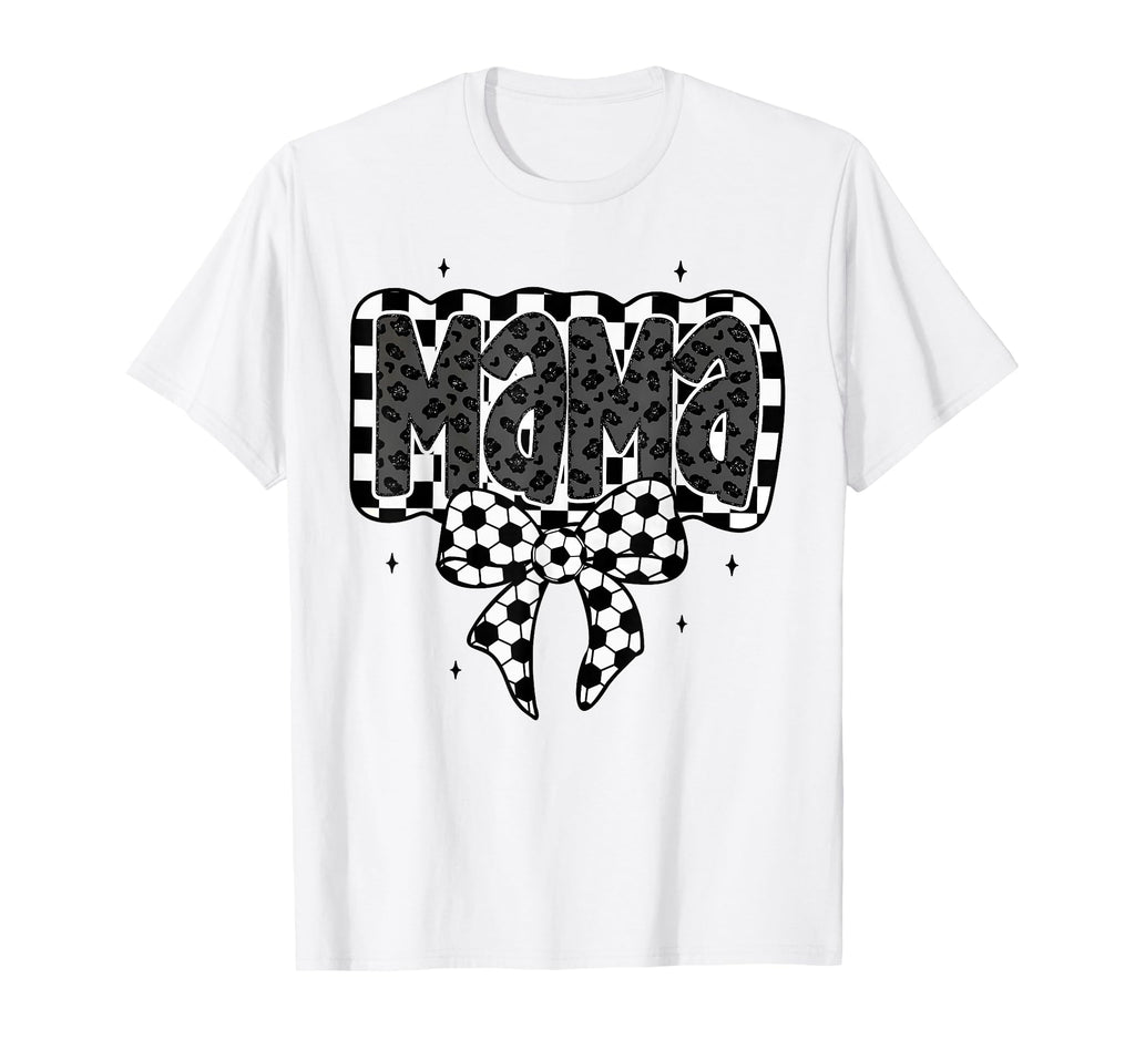 Mama Soccer Checkered Coquette Bow Mommy T-Shirt - Graphic Print Unisex