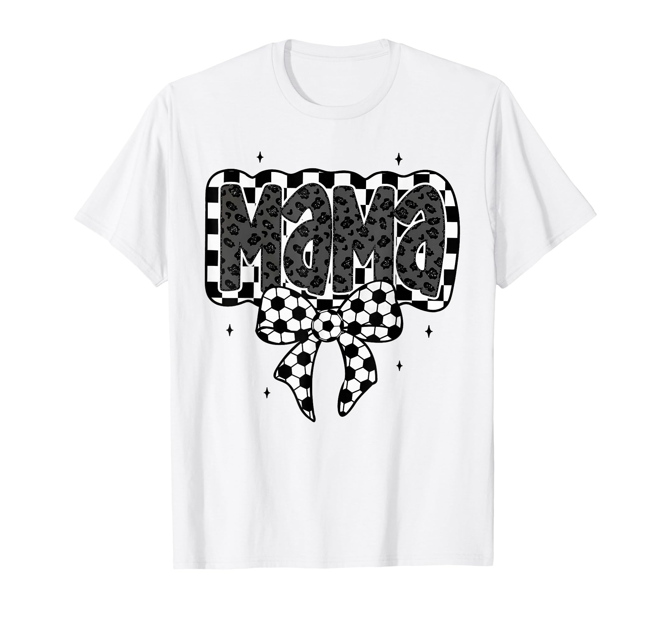 Mama Soccer Checkered Coquette Bow Mommy T-Shirt - Graphic Print Unisex