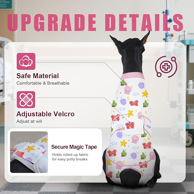 Recovery Suit for Dogs After Surgery, Professional Dog Surgical Suit for Female Spay, Male Neuter, E-Collar & Cone Alternative Dog Onesie for Abdominal Wounds Skin Disease, Jellyfish, S