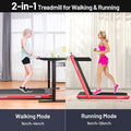 GYMAX Walking Pad, Dual LED Display 2 in 1 Under Desk Treadmill for Home with Remote & Smart App Control, 2.25HP Foldable Portable Treadmill Running Machine for Office Small Space