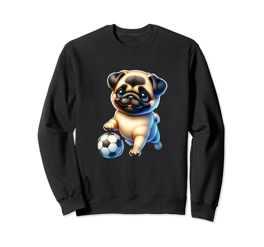 Pug Dog Soccer Champion Ball Fan Sweatshirt - Unique Graphic for Adults