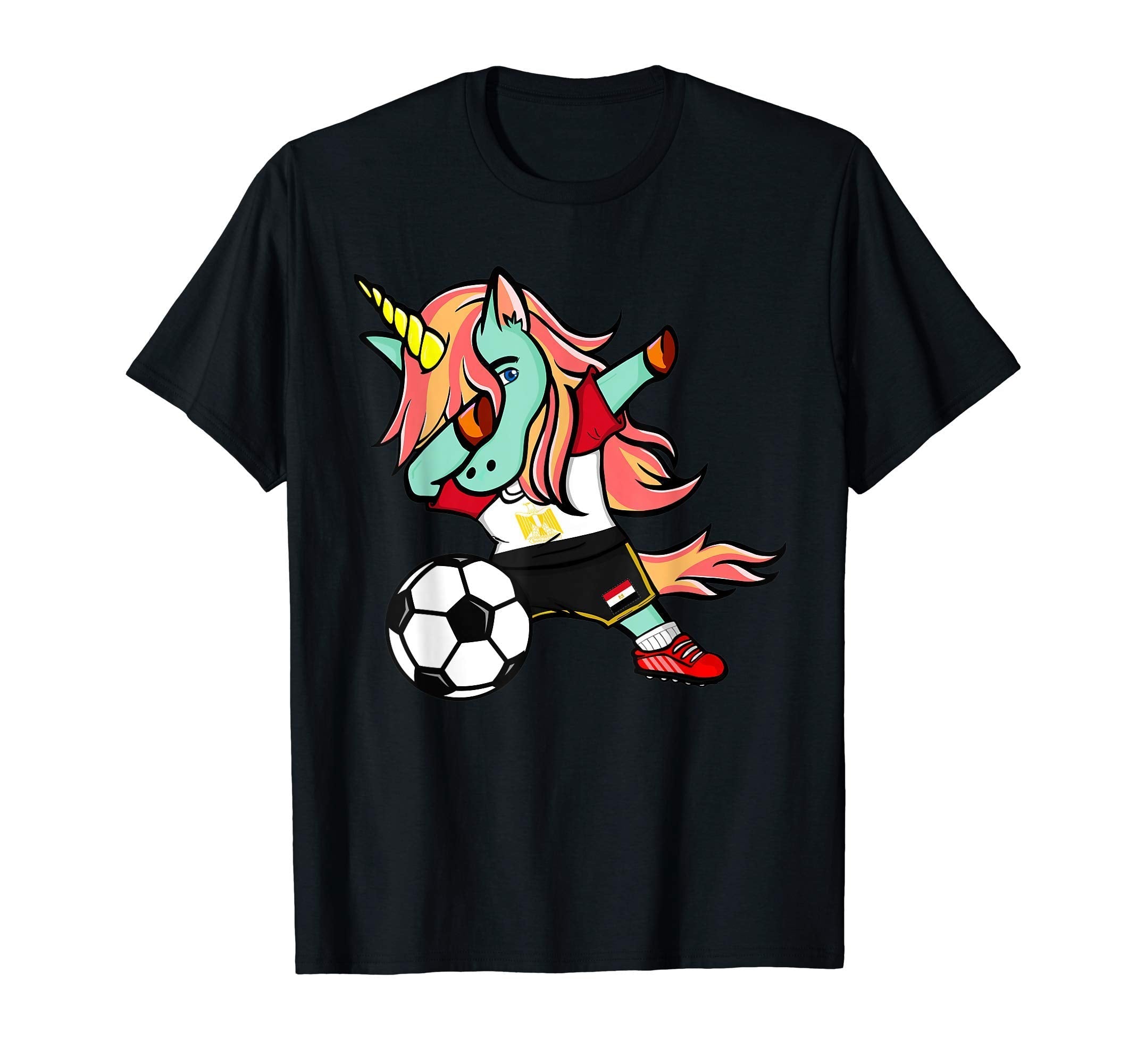 Funny Dabbing Unicorn Egypt Football T-Shirt - Unique Graphic Men Women