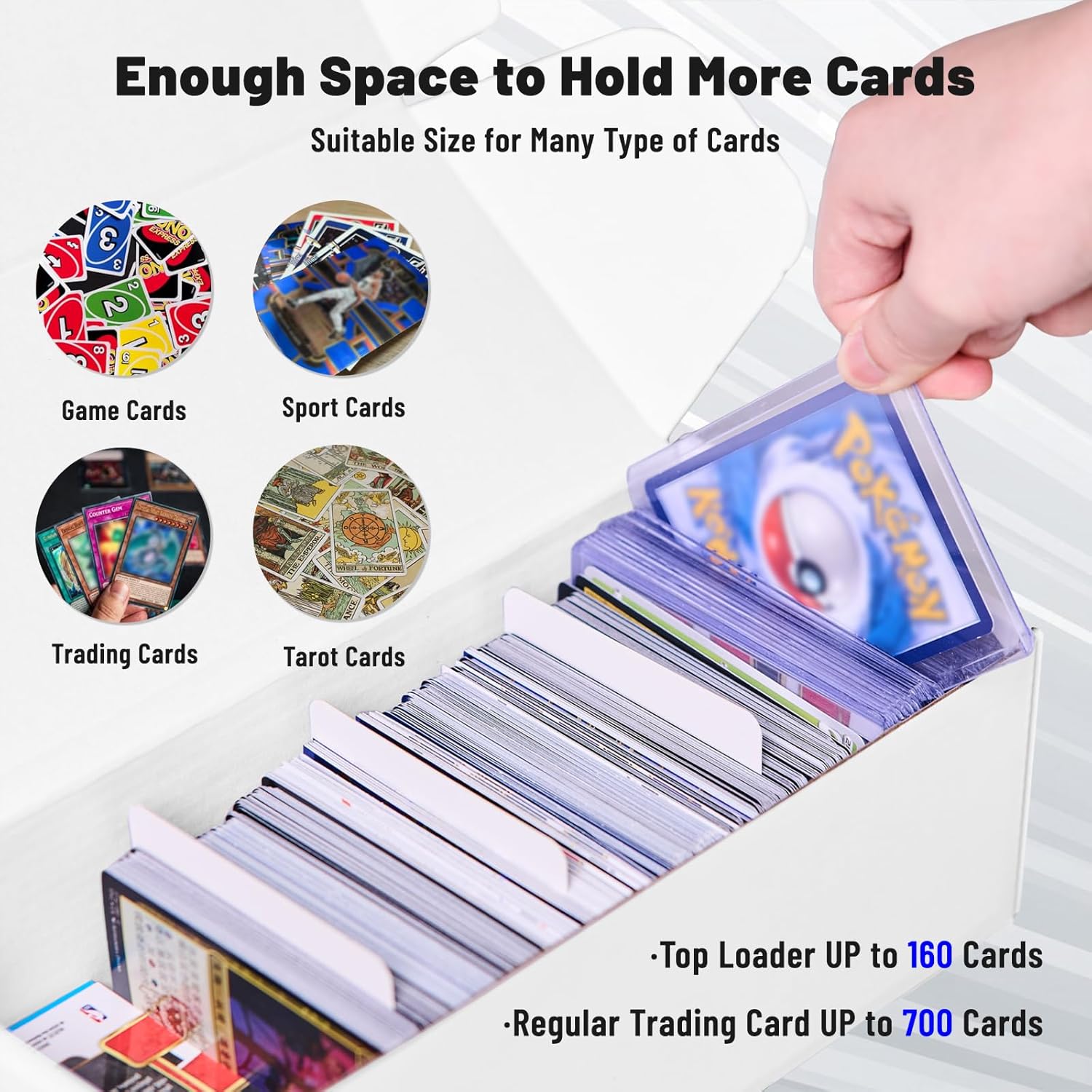 NUMINA 7 Pack 600 Card Storage Box Organizer for Trading Card Collection, Heavy Duty Sports Cardboard Box, Trading Gaming Cards Storage Box with Adjustable Dividers