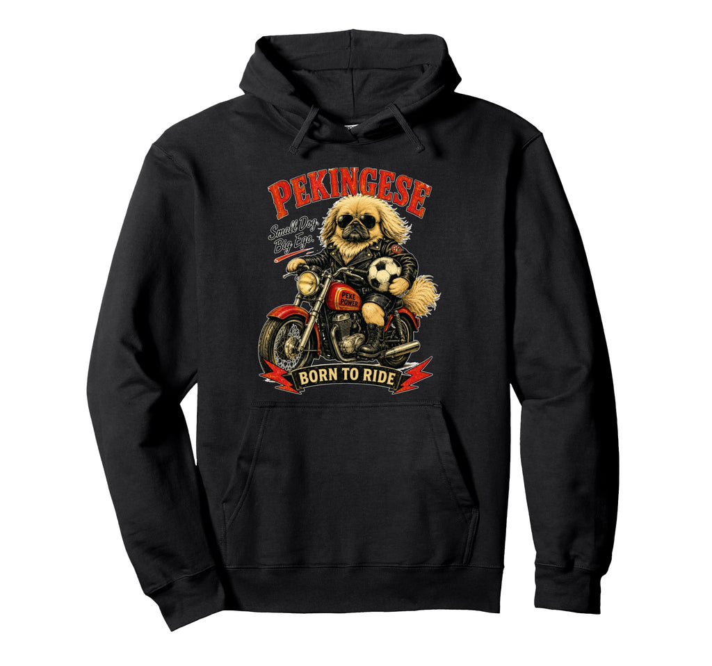 Pekingese Motorbike Love Footbal Hoodie - Fun Novelty Design for Adults