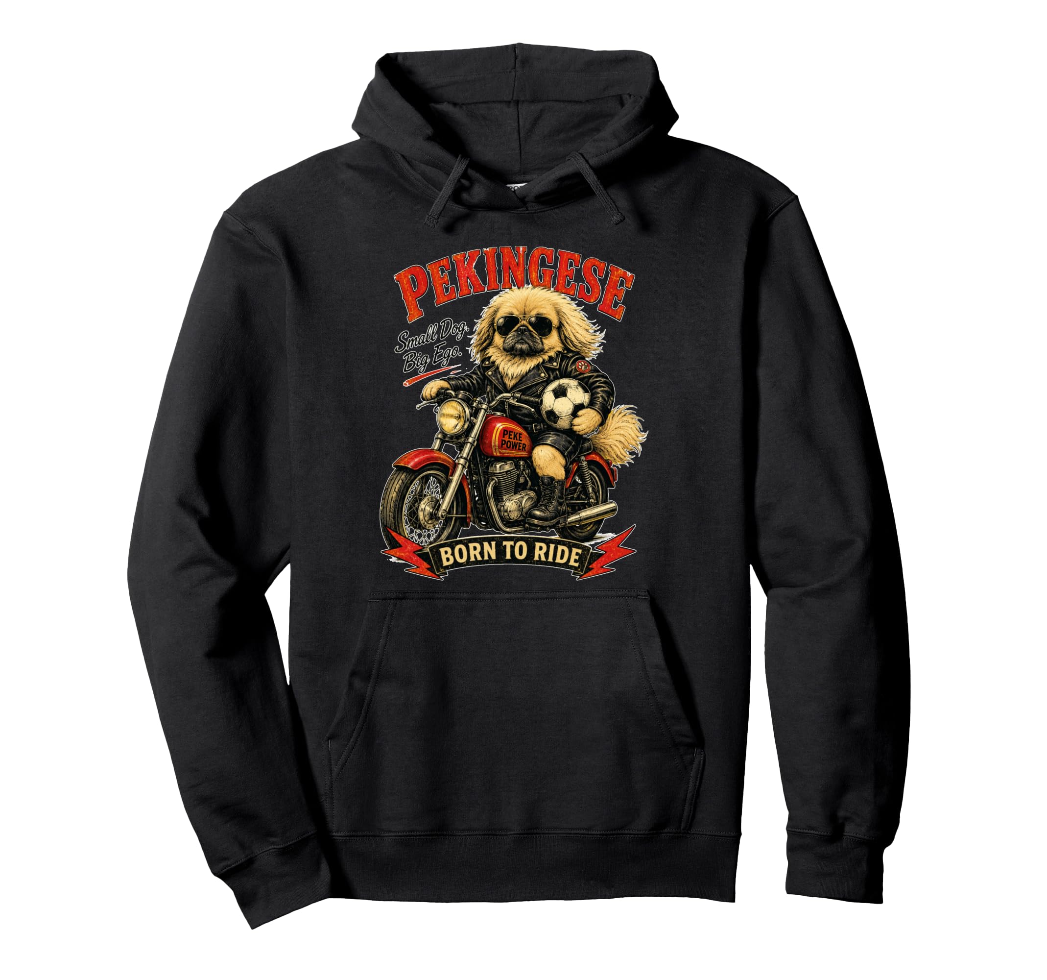 Pekingese Motorbike Love Footbal Hoodie - Fun Novelty Design for Adults