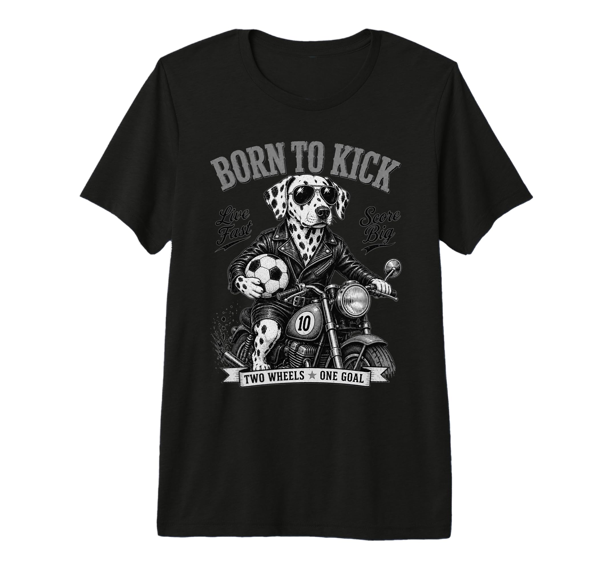 Dalmatian Motorbike Love Footbal Soccer T-Shirt - Minimalist Print Unisex