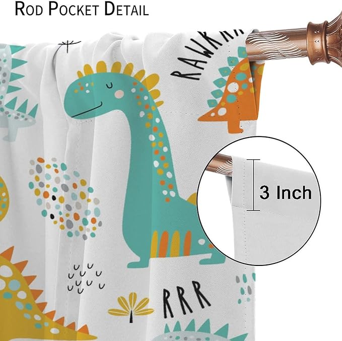 Dinosaur Curtains for Kids Boys Girls Home Decor Childish Cute Dino Animals Print Pattern Rod Pocket Blackout Window Drapes for Nursery Baby Bedroom Playroom W31.5xL63in 2 Panels