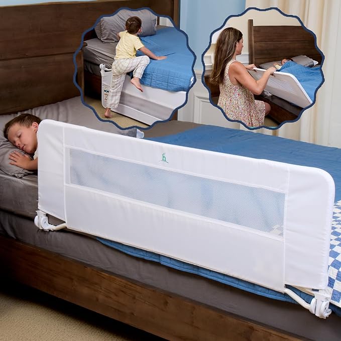hiccapop 57" x 19" Extra Long Bed Rail for Toddlers, Heavy Duty Swing Down Bed Rail Guard with Soft Mesh Cover Safely Fits Twin, Full, Queen Beds