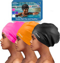 3 Pack Extra Large Swim Cap for Braids & Dreadlocks - Waterproof Silicone Swim Hat for Women with Long Thick Hair, Protective Swim Cap Cover Ears for Swimming, Shower, Bathing