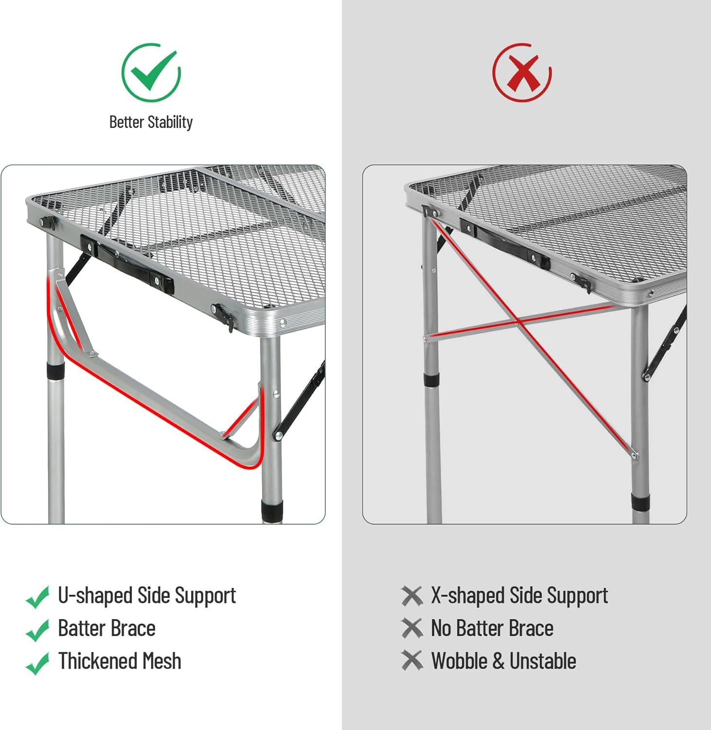 RedSwing Portable Grill Table for Outside, Aluminum Folding Grill Stand Table for Outdoor Camping Picnic BBQ, Lightweight Adjustable Height, 24"x24"x9.8"/27" Sliver