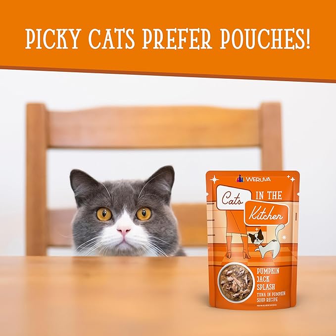 Weruva Cats in The Kitchen, Pumpkin Jack Splash with Tuna in Pumpkin Soup Cat Food, 3oz Pouch (Pack of 12)