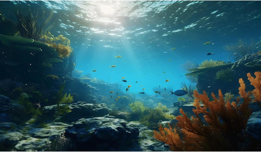 Ocean Floor Fish Tank Background Underwater Rock Aquarium Background Under The Sea Terrarium Backgrounds Aquatic Plants Sunlight Fish Tank Backgrounds Tropical Fish Aquarium Wallpaper 30x18in