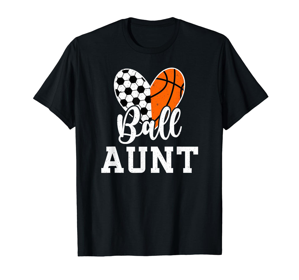 Ball Aunt Heart Soccer Basketball Aunt T-Shirt - Novelty Apparel Unisex