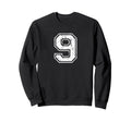 Number 9 Nine Distressed Sports Sweatshirt - Trendy Graphic for Adults