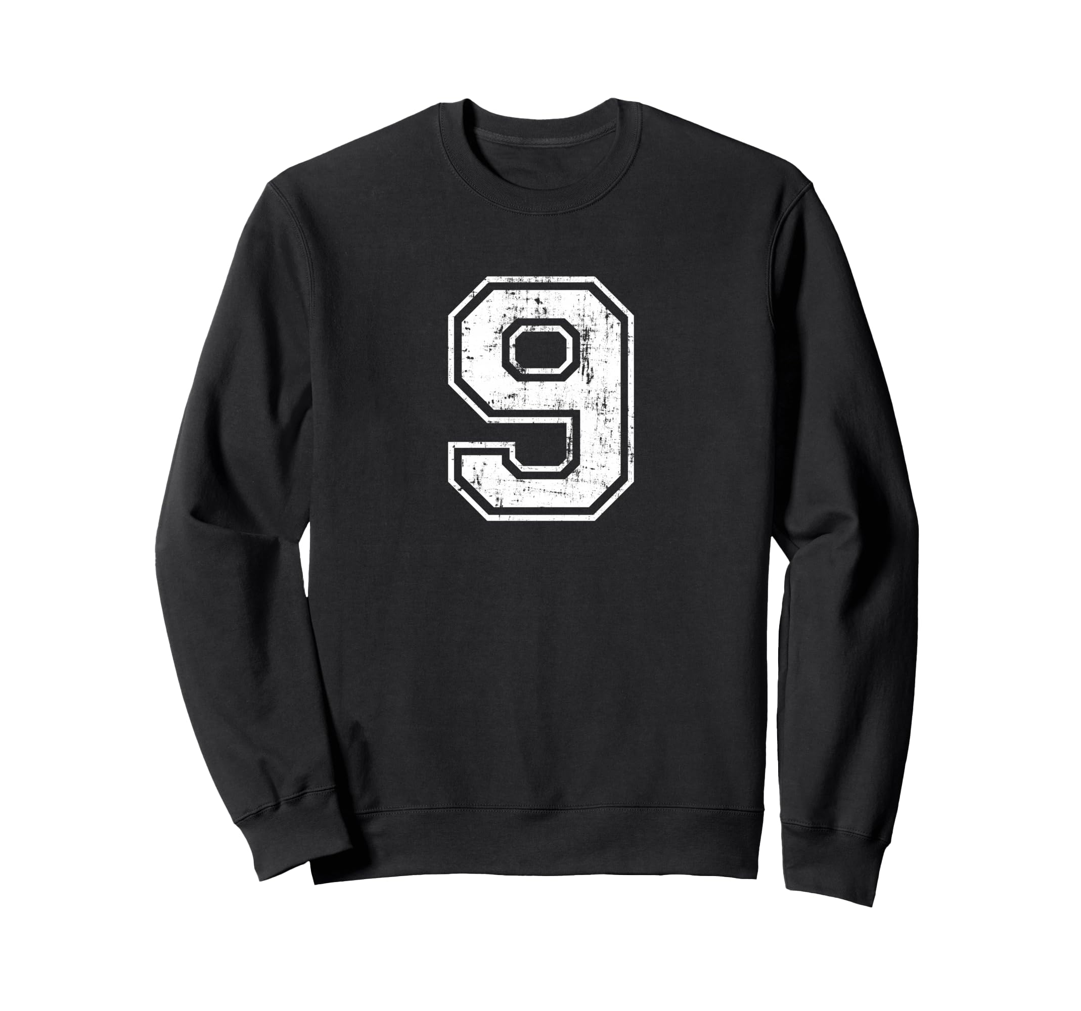 Number 9 Nine Distressed Sports Sweatshirt - Trendy Graphic for Adults